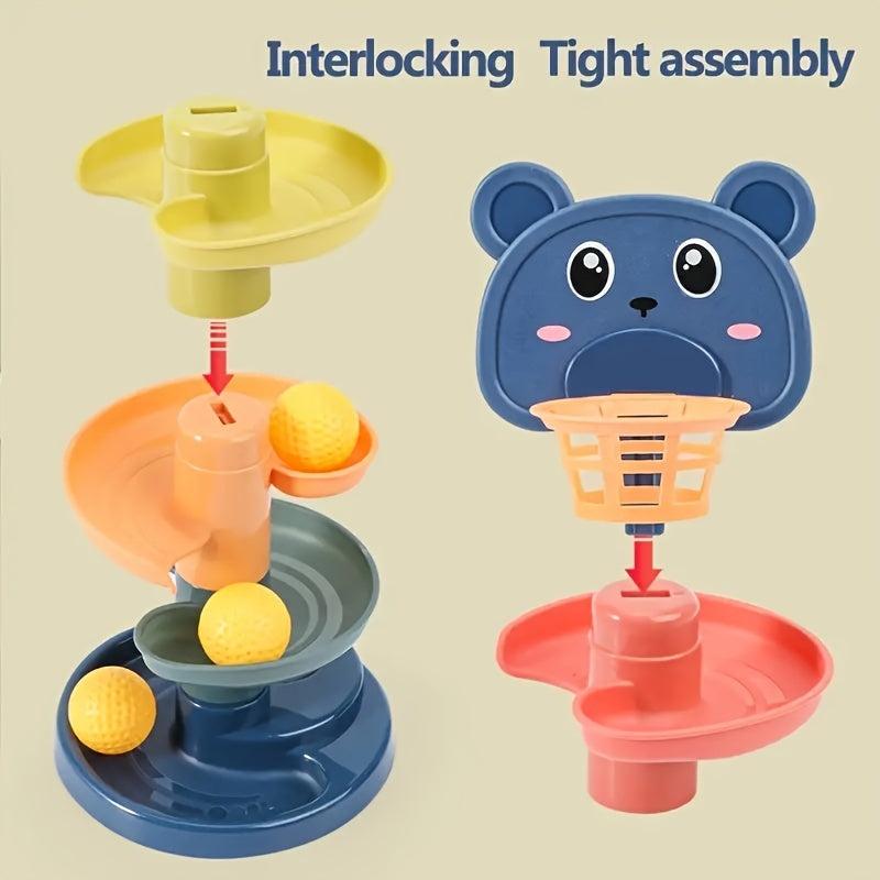 Kids Ramp Toy Basketball Track Fun Tower Rotating Ball Rolling Puzzle Game