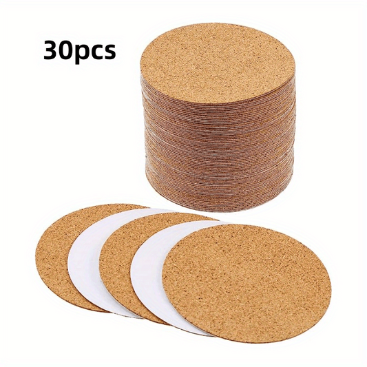 30pcs Round Cork Mat Coaster Self Adhesive Back Panel DIY Craft Materials