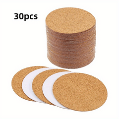 30pcs Round Cork Mat Coaster Self Adhesive Back Panel DIY Craft Materials