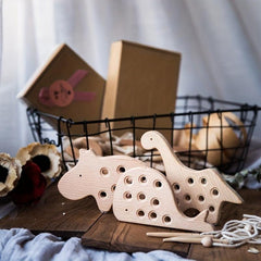 Montessori Wooden Toy Rattle Threading Board Educational Toy
