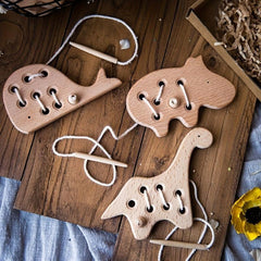 Montessori Wooden Toy Rattle Threading Board Educational Toy