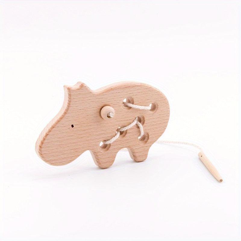 Montessori Wooden Toy Rattle Threading Board Educational Toy