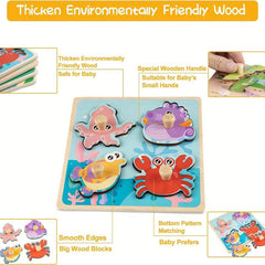 4pcs Wooden Puzzle Hand Grab Board Educational Toy
