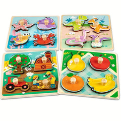 4pcs Wooden Puzzle Hand Grab Board Educational Toy
