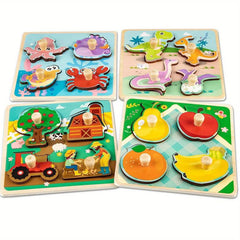 4pcs Wooden Puzzle Hand Grab Board Educational Toy