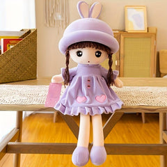 Fluffy Rag Doll Plush Soft Stuffed Toy Doll Rabbit Ear Hat Skirt