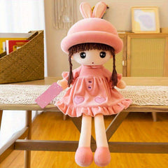 Fluffy Rag Doll Plush Soft Stuffed Toy Doll Rabbit Ear Hat Skirt