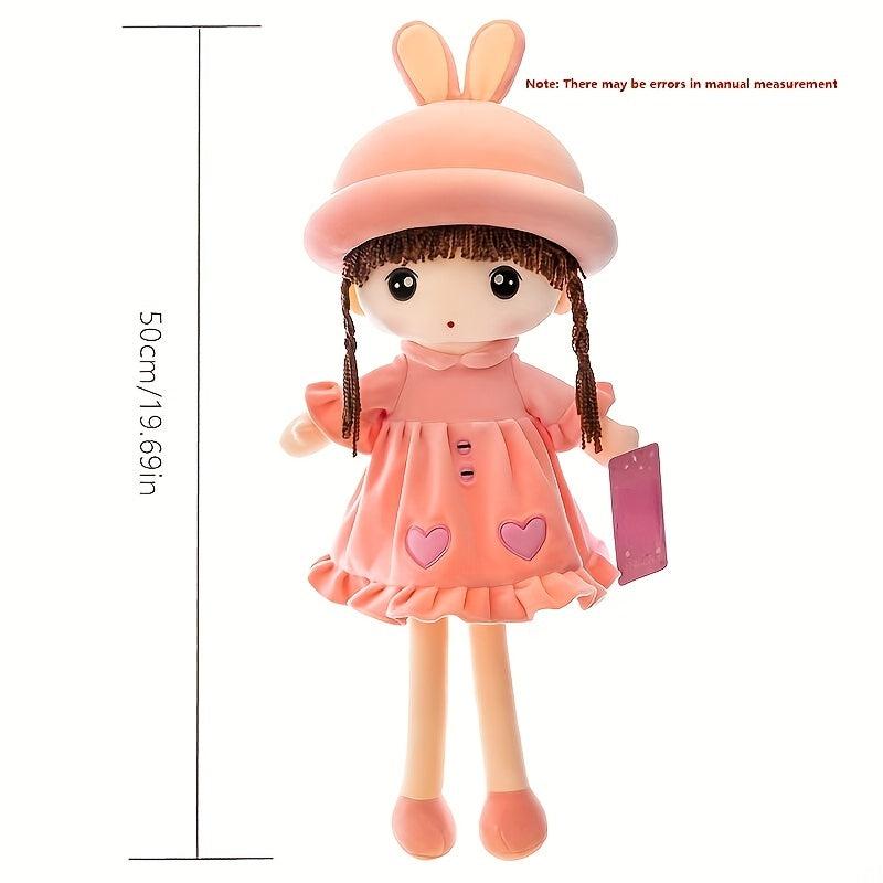 Fluffy Rag Doll Plush Soft Stuffed Toy Doll Rabbit Ear Hat Skirt