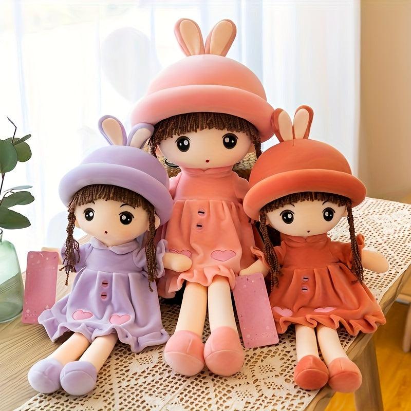 Fluffy Rag Doll Plush Soft Stuffed Toy Doll Rabbit Ear Hat Skirt