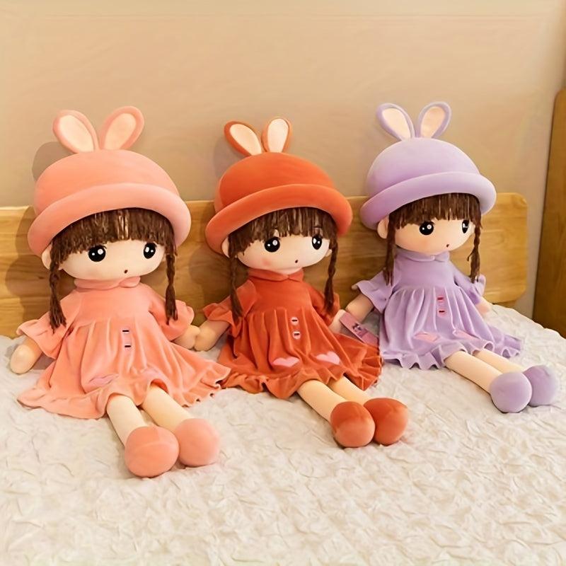 Fluffy Rag Doll Plush Soft Stuffed Toy Doll Rabbit Ear Hat Skirt