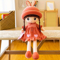 Fluffy Rag Doll Plush Soft Stuffed Toy Doll Rabbit Ear Hat Skirt