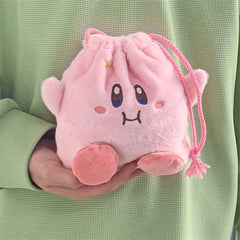Plush Drawstring Coin Purse Pink Star Large Capacity Portable Makeup Bag