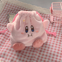 Plush Drawstring Coin Purse Pink Star Large Capacity Portable Makeup Bag