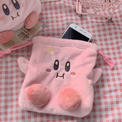 Plush Drawstring Coin Purse Pink Star Large Capacity Portable Makeup Bag