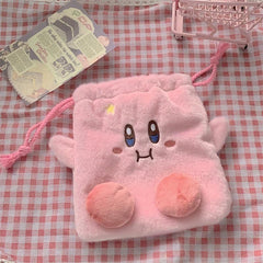 Plush Drawstring Coin Purse Pink Star Large Capacity Portable Makeup Bag
