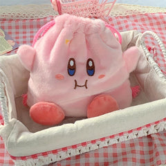 Plush Drawstring Coin Purse Pink Star Large Capacity Portable Makeup Bag