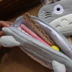 Gray Plush Cartoon Pencil Case Cute Pouch