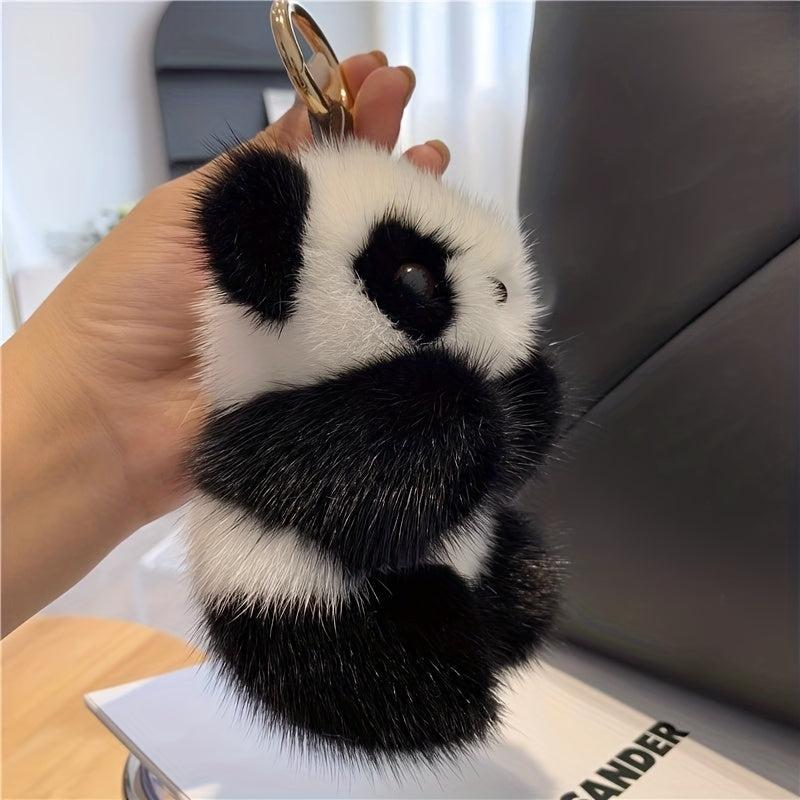 Adorable Panda Pendant Mink Fur Car Keychain Plush Doll Bag Pendant
