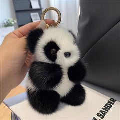 Adorable Panda Pendant Mink Fur Car Keychain Plush Doll Bag Pendant