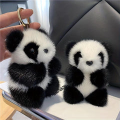 Adorable Panda Pendant Mink Fur Car Keychain Plush Doll Bag Pendant
