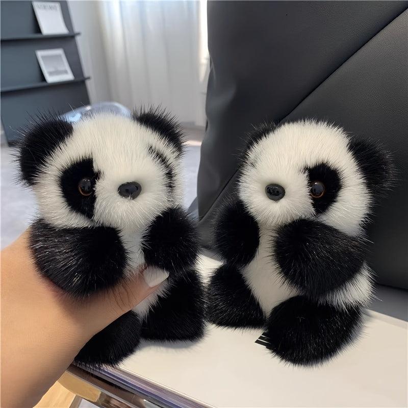 Adorable Panda Pendant Mink Fur Car Keychain Plush Doll Bag Pendant