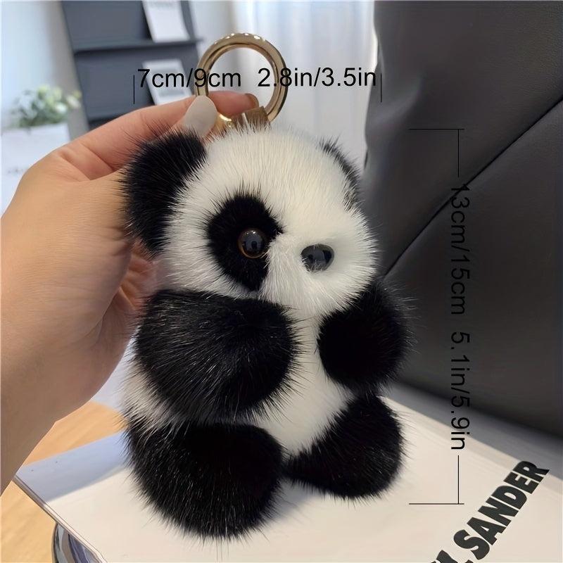 Adorable Panda Pendant Mink Fur Car Keychain Plush Doll Bag Pendant