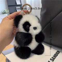 Adorable Panda Pendant Mink Fur Car Keychain Plush Doll Bag Pendant