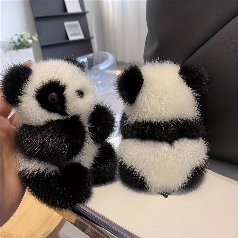Adorable Panda Pendant Mink Fur Car Keychain Plush Doll Bag Pendant