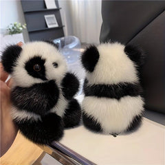 Adorable Panda Pendant Mink Fur Car Keychain Plush Doll Bag Pendant