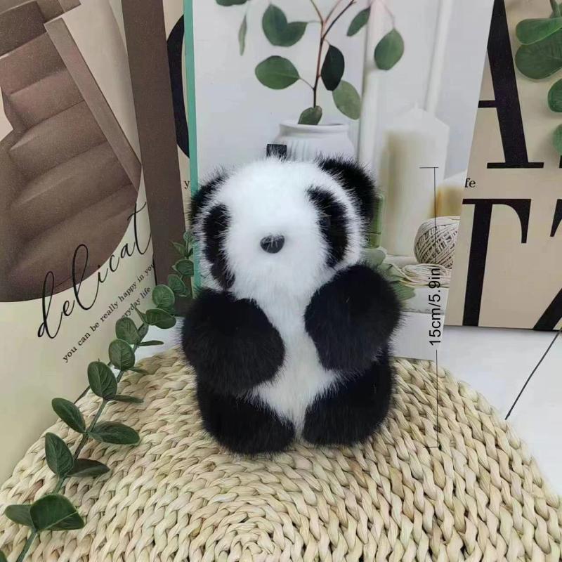 Adorable Panda Pendant Mink Fur Car Keychain Plush Doll Bag Pendant