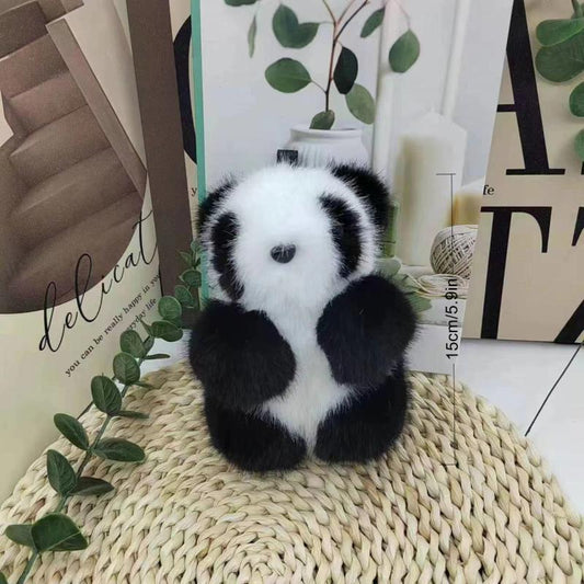 Adorable Panda Pendant Mink Fur Car Keychain Plush Doll Bag Pendant