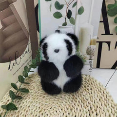Adorable Panda Pendant Mink Fur Car Keychain Plush Doll Bag Pendant