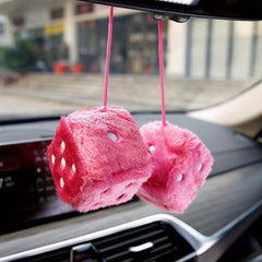 Retro Square Mirror Hanging Fuzzy Plush Dice For Car Interior
