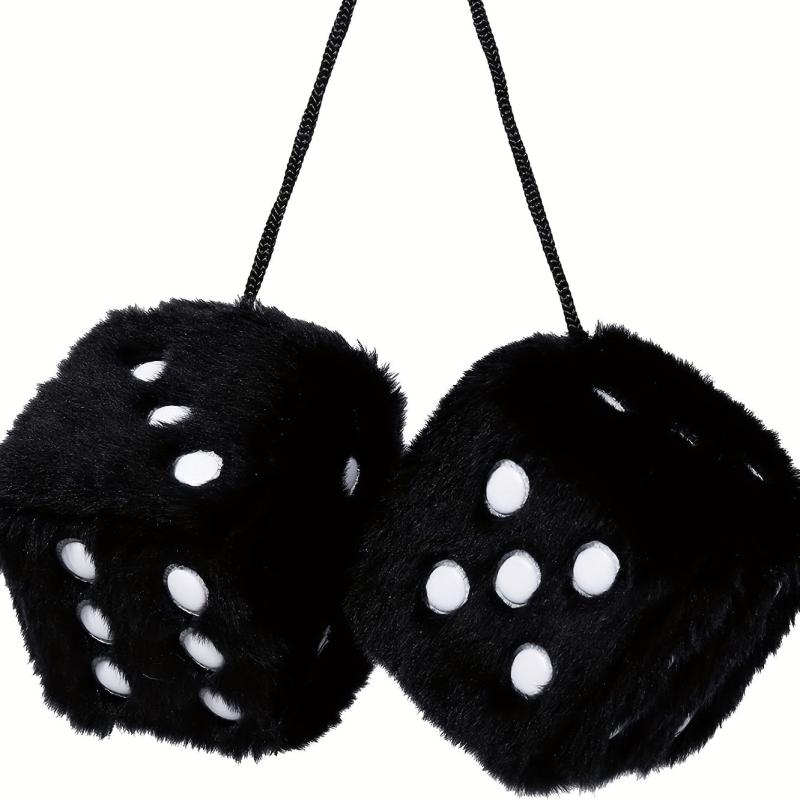Retro Square Mirror Hanging Fuzzy Plush Dice For Car Interior