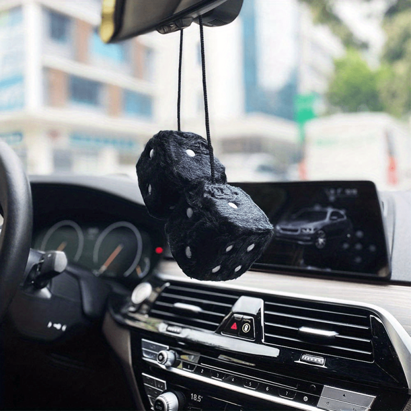 Retro Square Mirror Hanging Fuzzy Plush Dice For Car Interior