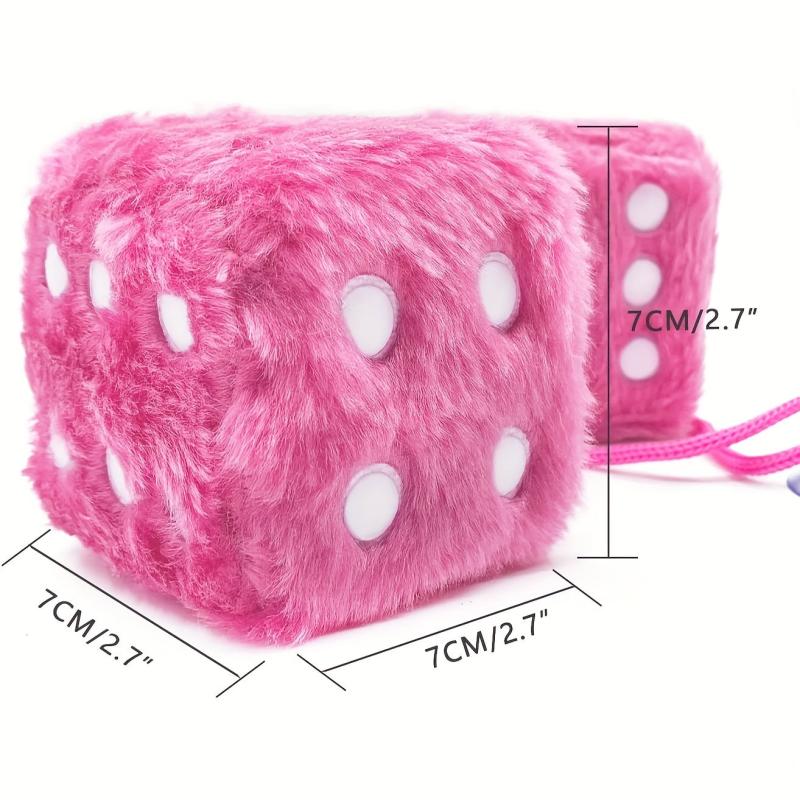 Retro Square Mirror Hanging Fuzzy Plush Dice For Car Interior