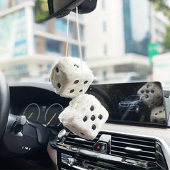 Retro Square Mirror Hanging Fuzzy Plush Dice For Car Interior