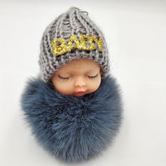 Sleep Doll Fur Ball Keychain Cartoon Baby Fur Bag Pendant