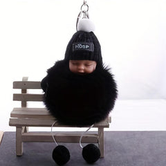 Sleep Doll Fur Ball Keychain Cartoon Baby Fur Bag Pendant