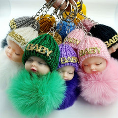 Sleep Doll Fur Ball Keychain Cartoon Baby Fur Bag Pendant