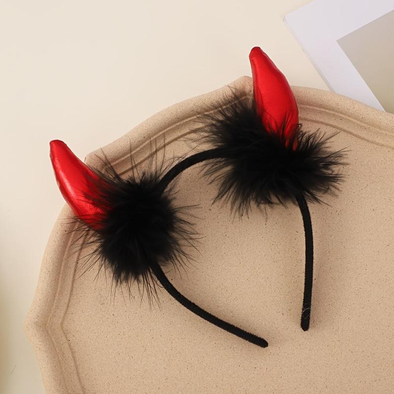 Halloween Demon Head Hoop Red Dark Horn Headwear