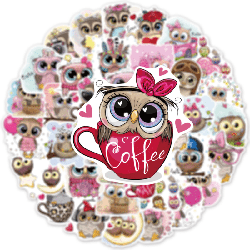 50 Cartoon Owls Waterproof Doodle Stickers
