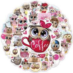 50 Cartoon Owls Waterproof Doodle Stickers