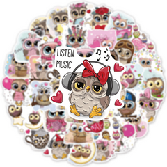 50 Cartoon Owls Waterproof Doodle Stickers
