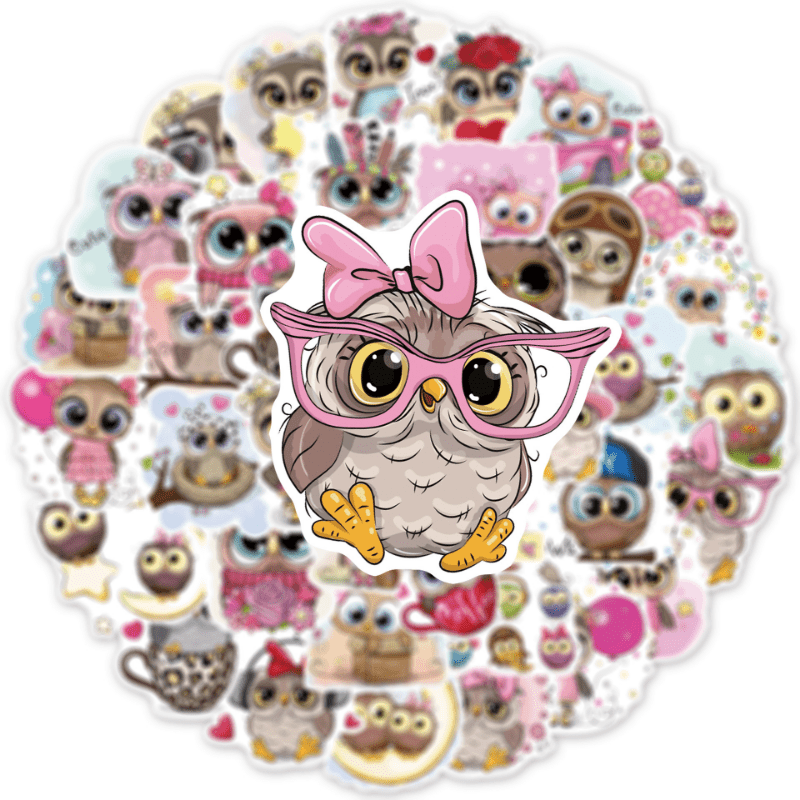 50 Cartoon Owls Waterproof Doodle Stickers