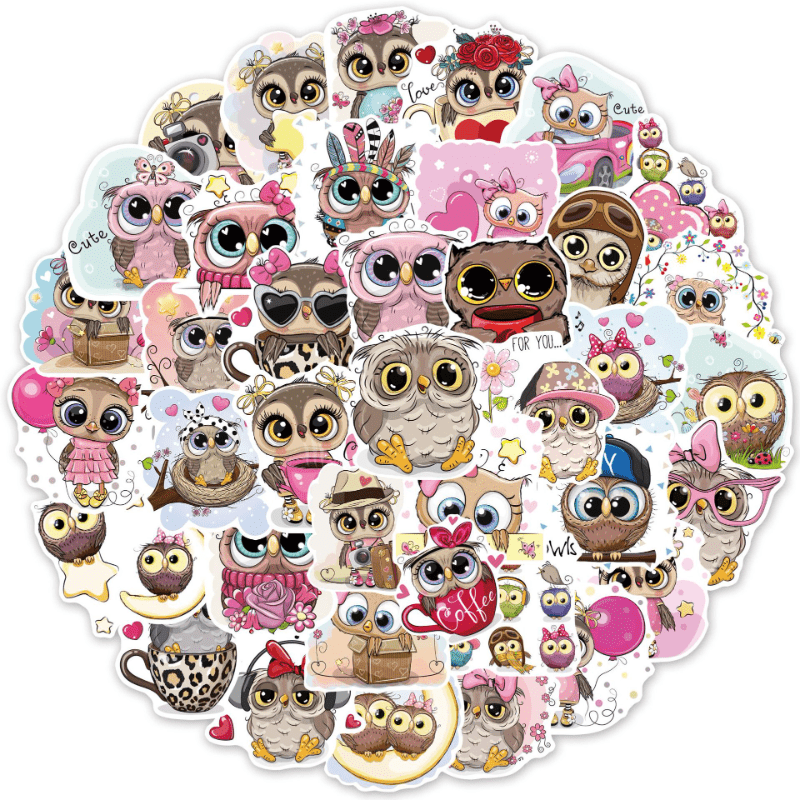 50 Cartoon Owls Waterproof Doodle Stickers