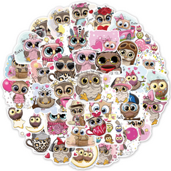 50 Cartoon Owls Waterproof Doodle Stickers