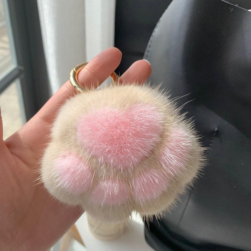 Cat Claw Bag Charm Mink Fur Plush Toy Car Keychain Pendant Gift