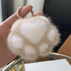 Cat Claw Bag Charm Mink Fur Plush Toy Car Keychain Pendant Gift