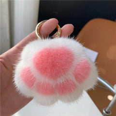 Cat Claw Bag Charm Mink Fur Plush Toy Car Keychain Pendant Gift